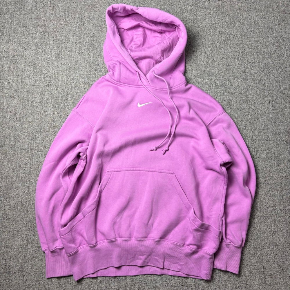 Nike Hoodie Women Small Pink Center Swoosh Pullover Fleece Sweatshirt Oversized